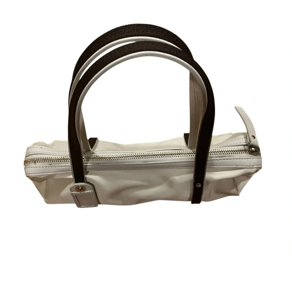 Kate Spade New York white and brown trim small nylon Tote handbag
